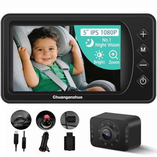 Image of 5'' Baby Car Camera with NO.1 Night Vision, USB Powered, Mirror/Normal Mode, 1080P IPS Crystal-Clear Car Baby Monitor With Brightness Setting & 3X Zoom, infant Backseat Camera, S100U, 5inch Black