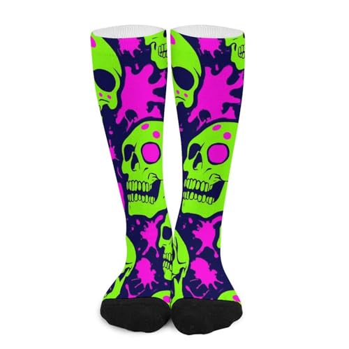 Meaudiwes Fashion Dress Decor Socks, Soft Travel Knee High Stockings, Sport Baseball Compression Socks For Women Men Cool Funny Zombie Skull