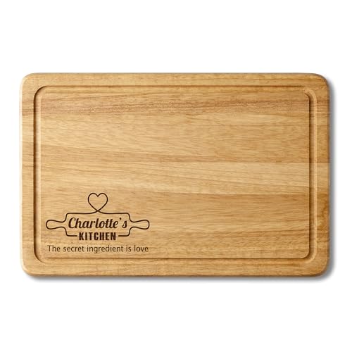 Personalised Solid Wood Chopping Board 30 x 20 cm Custom Laser Engraved Kitchen Gift - Baking Heart Design