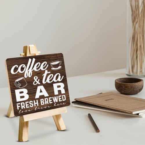 Image of Sarvada DecorCoffee Sign Coffee Signs for Coffee Station Farmhouse Coffee and Tea Wooden Sign with Easel for Home Kitchen Living Room Desk Decor, polychrome