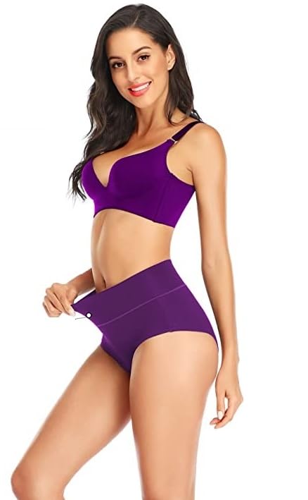 Women's Cotton PN-046 Fitted Bikini Style Underwear | Women Thong High Waist Panty | Low Rise Sexy Solid Hipster Lingerie high Waist Panties | 100% Super Cotton(Purple).-image-41