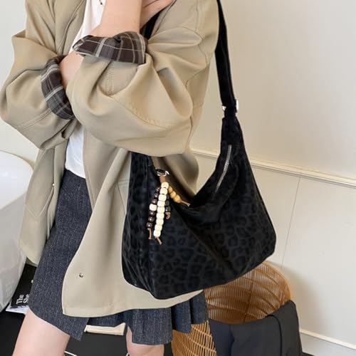 Leopard Suede Crossbody Bag for Women Slouchy Leopard Print Shoulder Bag Trendy Suede Hobo Bag3