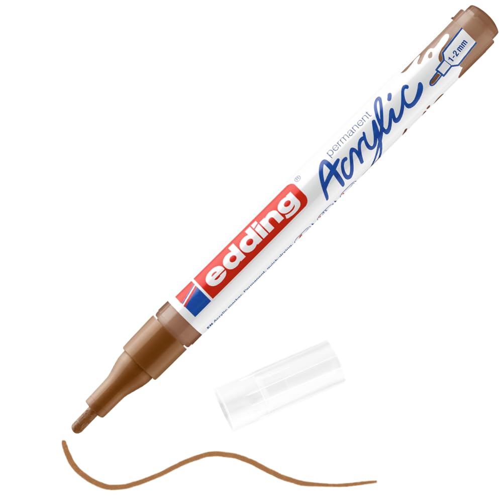 edding 5300 marcador acrílico de trazo fino - avellana - 1 rotulador acrílico resistente al agua - punta redonda 1-2 mm - pintura acrílica para lienzo, papel kraft, madera y piedra