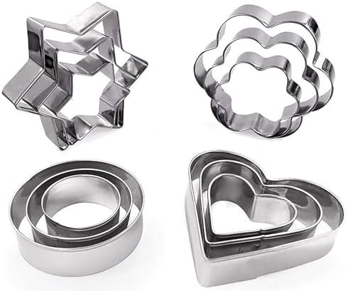 12 Pcs Cookie Cutters, Stainless Steel Star Heart Flower Round 4 Shape Cookie Baking Mold Sets for Kitchen Baking (12)