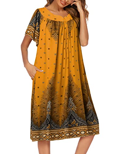 Image of Ekouaer Womens Nightgown Short Sleeve House Dress with Pockets-Floral Print Mumu Dress
