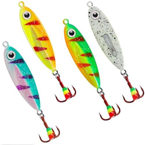 Dovesun - Dovesun Ice Fishing Rattle Spoons Glow Ice Fishing Lures Ice Fishing jigs Accessories Gear Gifts for Walleye Bass Catfish Trout Toboggan Style 3PCS