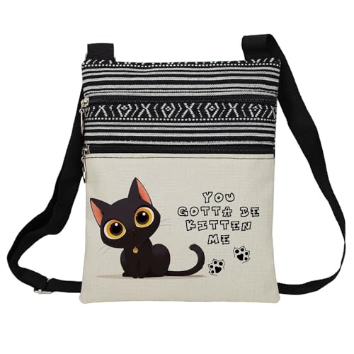 Confused Kitten Messenger Bag Small Ethnic Pattern Printed Adjustable Strap Crossbody Zipper Bag Confused Kitten Phone Bag Wallet Cute Shoulder Handbag for Women