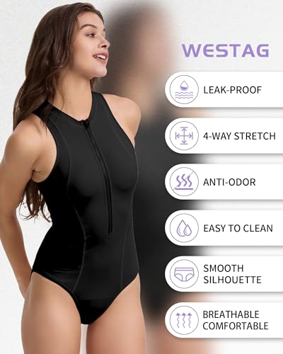 Period Swimwear One Piece Swimsuits Menstrual Sports Leakproof Zipper Bathing Suit for Teens Girls3