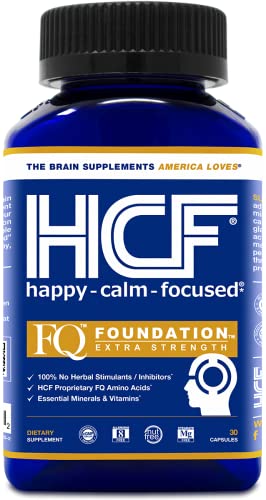 HCF Happy, Calm & Focused - Brain Focus, Attention, Concentration & Mood Supplement (30 Count) - FQ Foundation Amino Acids, Vitamins & Minerals - 100% No Herbal Stimulants - Non-GMO Project Verified