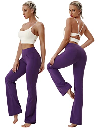 Image of BUBBLELIME 29 inch /31 inch /33 inch /35 inch /37 inch Women High Waist Bootlegs Yoga Pants Tummy Control Bootcut Workout Flared Out Pockets