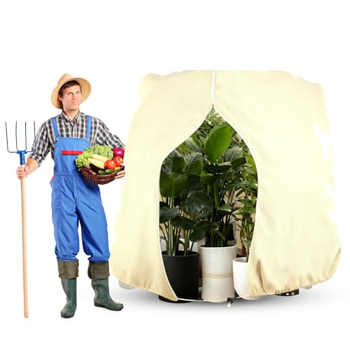 ONGNIUU Funda para Plantas 180x120cm Cubierta de Protección contra Heladas y Nieve para Invierno, con Cordón de Cremallera, Tela no Tejida, Protege Olivos, Palmeras y Todo Tipo de Árboles del Frío