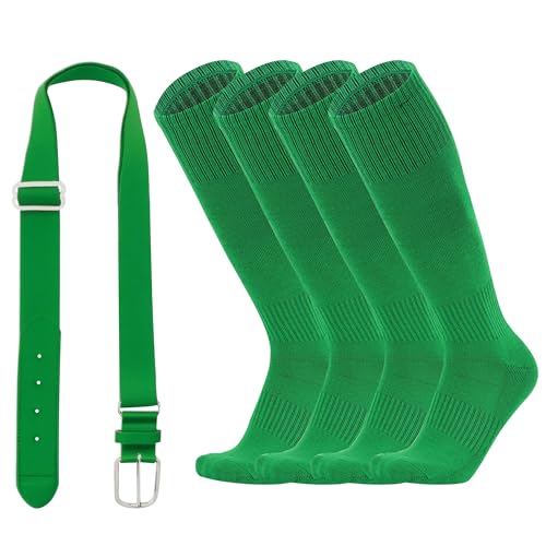 ZXOLDZX Kids Youth Baseball/Softball Socks and Belt Combo Set for Boys Girls (US Alpha One Size Regular Green)