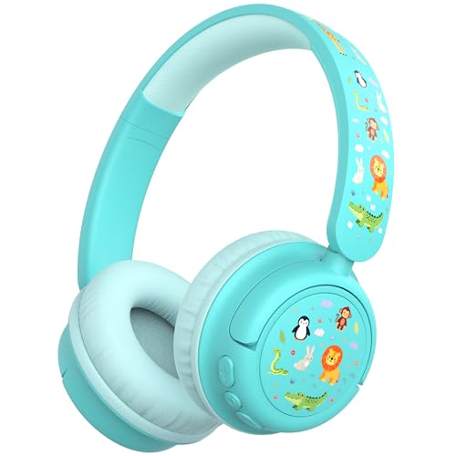 Image of iClever BTH22 Kids Bluetooth Headphones, 60H Play Time, USB C Fast Charging, Bluetooth 5.4, AUX Cord,Safe Volume 74 /85 dBA,Toddler Headphones for iPad /Tablet /Travel /School, Green