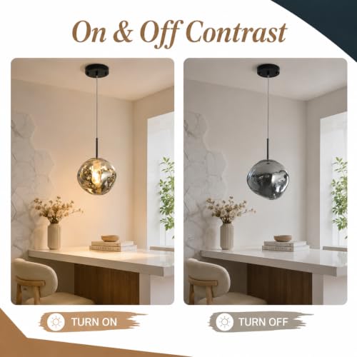 Image of Modern Pendant Lights Kitchen Island, Gray Glass Pendant Light Fixtures with 7.9 inch Clear Gray Glass Shade, Industrial Hanging Pendant Lights Fixture for Kitchen Island Dining Room Bedroom Entrway