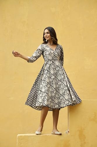 Image of ANNI Designer Women's Cotton Blend Anarkali Printed Kurta
