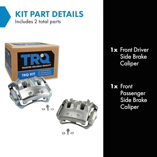 Image of TRQ Front Brake Caliper Set Zinc Coated Brackets Hardware Compatible with 2005-2019 Nissan Frontier