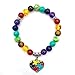 Caiyao Autism Awareness 7 Chakra Gemstone Natural Stone Beaded Bracelet Love Heart Cross Ribbon Round Puzzle Elastic Cord Autistic Bracelet for Women Men Friend Meditation Jewelry Gift-A heart