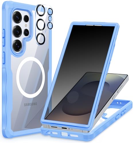 CENHUFO Sichtschutz Hülle für Samsung Galaxy S25 Serie, Magnetisch Handyhülle mit Eingebautem Privacy Panzerglas Displayschutz und Kameraschutz 360 Grad Schutzhülle Stoßfest Panzerhülle Case