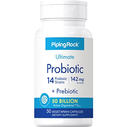 Probiotic Supplement | 50 Capsules | 14 Strains 25 Billion Organisms | Plus Prebiotic | by Piping Rock