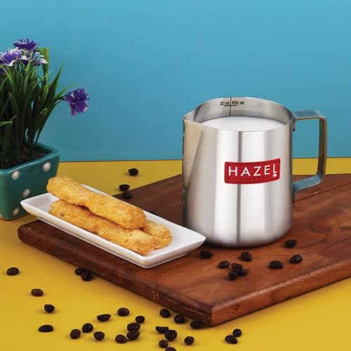 Image of HAZEL Stainless Steel Tea Coffee Milk Frothing Pitcher Serving Pot with Handle Spill Proof Pouring, 600 ML