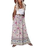 Zeagoo Women's Skirts Womens Summer Long Maxi Skirts Elastic High Waisted Purple Skirts with Pockets Women's Floral Printed A Line Skirts Womens Flowy Boho Beach Skirts Boho XL