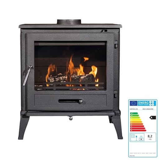 EIDER BIOMASA – Estufa de Leña IRIS en Fundición – 10 kW – Nominal 8,2 kW – Compacta 74x47x62 cm – Calienta hasta 170 m³ – Clase A – Diseño Clásico y Alta Inercia Térmica