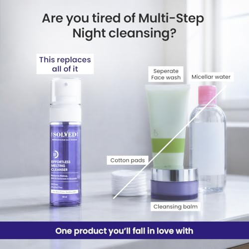 Image of The Solved Skin Effortless Melting Cleanser | Removes Kajal, Sunscreen & Waterproof Makeup in One Step | Oil free, Non Comedogenic | Designed for Sensitive & Acne-Prone Skin 60 ml (Pack of 1)