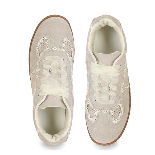 Women Lace Detail Casual Sneakers Elegant Ribbon Lace-Up Shoes with Memory Foam3