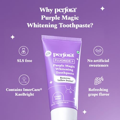 Image of Perfora Teeth Whitening Combo | Enamel-Safe & Sensitivity-Free Oral Care Formula For Tooth Stain Removal | No Artificial Sweeteners | Purple Toothpaste-75gm & Teeth Whitening Mouthwash