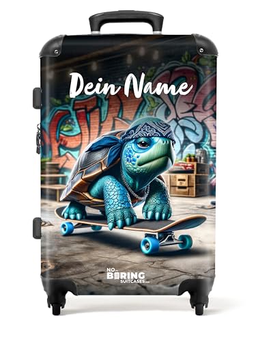 NoBoringSuitcases.com Kinderkoffer, Reisekoffer Personalisiert, Kinderkoffer Jungen, Koffer Groß, TSA Schloss, Suitcase, Großer Koffer, Koffer Mittelgroß (Schildkröte - Blau 67 cm - 72 L)