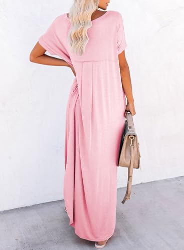 Image of Dokotoo Summer Dresses for Women 2026 Casual Maxi Dress V Neck Cap Sleeve Long Sundress with Pockets Beach Vacation