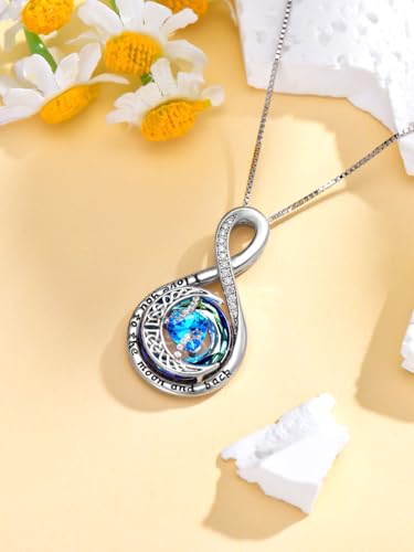 TOUPOP Birthstone Necklace for Women 925 Sterling Silver Moon and Star Pendant Necklaces I Love You to the Moon and Back Jewelry Anniversary Birthday Gifts for Her Wife Girlfriend Mom2
