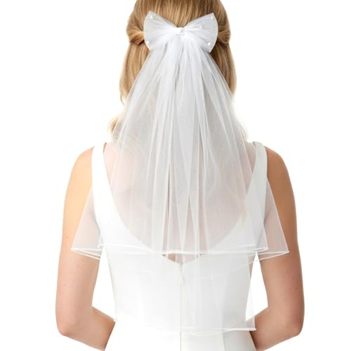 Velo corto de novia de 58 cm, velo de novia con lazo, velo de novia, velo de boda, despedida de soltera para bodas, primera comunión, compromiso, bailes, fiestas, actuaciones