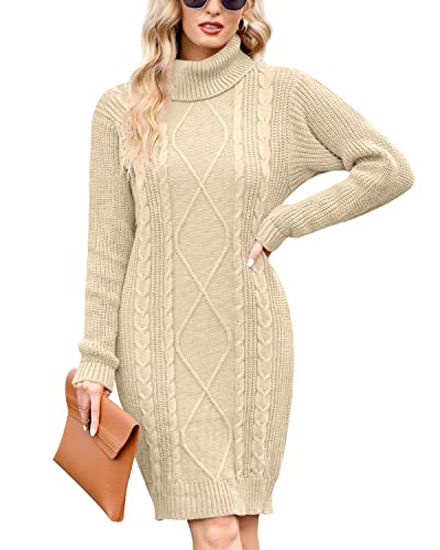 For G and PL Winter Long Sleeve Cable Knit Bodycon Slim Fitted Turtleneck Pullover Stretchy Mini Sweater Dresses