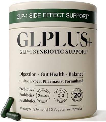GLP-1 Support Supplement for Nausea, Bloating & Gut Health – Synbiotic Pre, Pro & Postbiotic for Women & Men, GLP-1 Users – Pharmacist Formulated, 20-in-1 (60 Capsules)