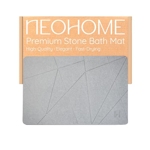 La Mejor Recopilación de Tapetes de piedra disponible en línea para comprar. 46 NeoHome Tapete de Baño de Piedra Premium 60x39cm | Diatomita Ultra Absorbente Secado Rápido | Antiderrapante | Incluye Malla y Esponja | Alfombra de Diatomeas para Regadera (Gris...