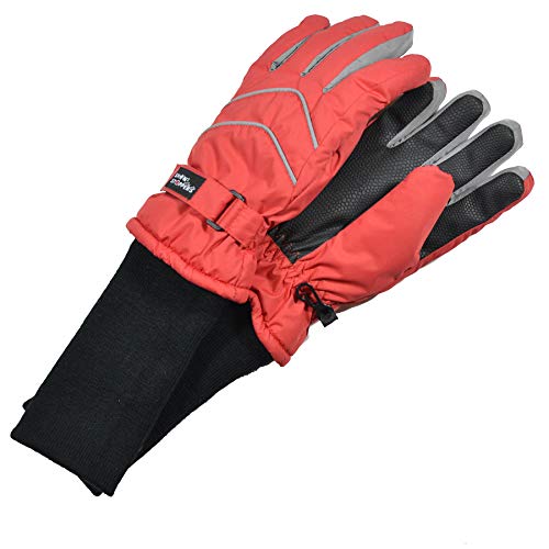 SnowStoppers Kid's Waterproof Long Cuff Winter Gloves (Red, Small)