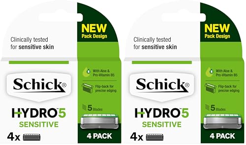 Schick - Hydro 5 Sensitive for Men | Sensitive Razor Blade Refills | 8 Pack | Hydrating Gel Pools | Aloe & Pro-Vitamin B5 | 5 Blade Cartridges with Skin Guards