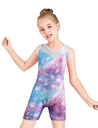 Leotards for Girls Gymnastics Toddler Dance Biketards Mermaid Unicorn Athletic Dance Wear Shiny Rainbow Blue Hotpink