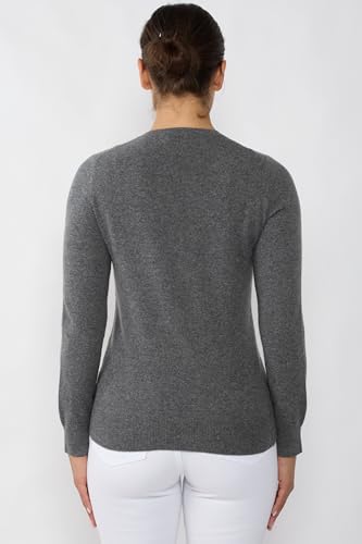 Image of JENNIE LIU Women's 100% Cashmere Button Front Long Sleeve Crewneck Cardigan Sweater