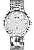 GEDIYAR Mens Minimalist Watches with Slim Case Ultra Thin Waterproof Fashion Sports Analog Quartz Simple Dress Wrist Watch for Men(A8621 Silver mesh)