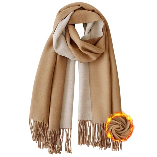 J.Fée Kaschmir Schal Damen Doppelseite mit Quasten Winterschal Damen Winter Kuschelig Tücher für Einfarbiger Wendeschal Weich Cashmere Scarf Weihnachtsgeschenke für...