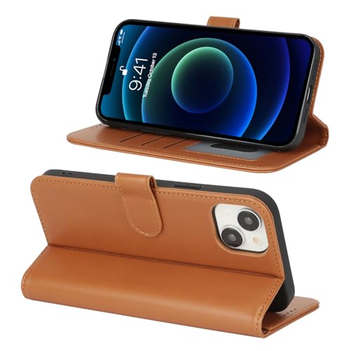 Image of for iPhone 13 Mini Case Wallet with Card Holder,for iPhone 13 Mini Wallet Case for Women Men,PU Leather Shockproof Magnetic Buckle Stand Flip Phone Case-Brown