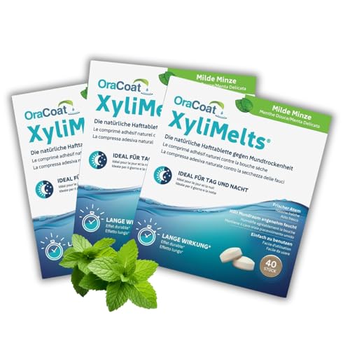 XyliMelts Milde Minze 120 Stück [SPARPAKET] - Hafttabletten gegen nächtliche Mundtrockenheit - befeuchten im Schlaf den Mund 4-8 Stunden - dezenter Minzgeschmack - gegen trockenen Mund