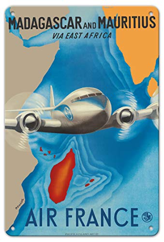 Pacifica Island Art Madagascar - Mauritius - via East Africa - France - Vintage Airline Travel Poster by Renluc c.1950-8in x 12in Vintage Metal Tin Sign