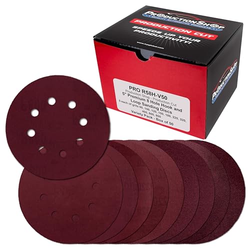 ProductionShop 5" Red 8-Hole Pattern Sanding Discs, 50 Disc Variety