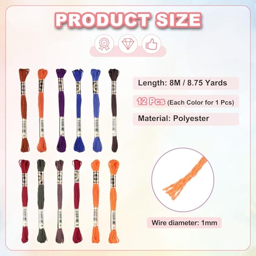 Image of PATIKIL 12 Skeins Embroidery Floss Polyester Embroidery Threads Bracelets String for Cross-Stitch Hand Embroidery, Dark Mixed Colors