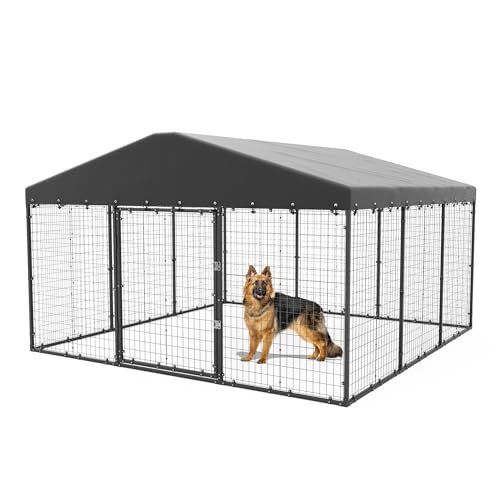 Kullavik Large Outdoor Dog Kennel,Heavy Duty Dog Cage with Roof,Galvanized Steel Dog Kennel Fence with Double Safety Locks,Large