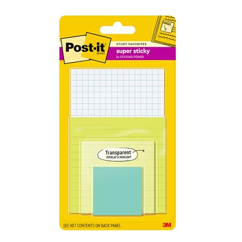 Post-it Super Sticky Notes - Paquete de estudio de varios tamaños, 4 blocs por paquete