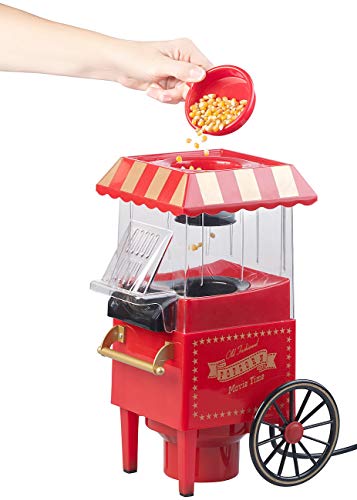 Rosenstein & Söhne Popcornmachine: Retro-Heißluft-Popcorn-Maschine, Miniatur-Rollwagen-Optik, 1.200 Watt (Popcorn… – Bild 3